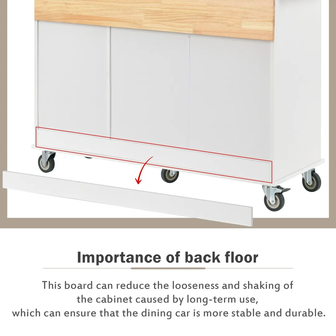 Xspracer White Mdf Base with Wood Top Rolling Kitchen Island (30-in x 53-in x 37-in), photo 18 of 20