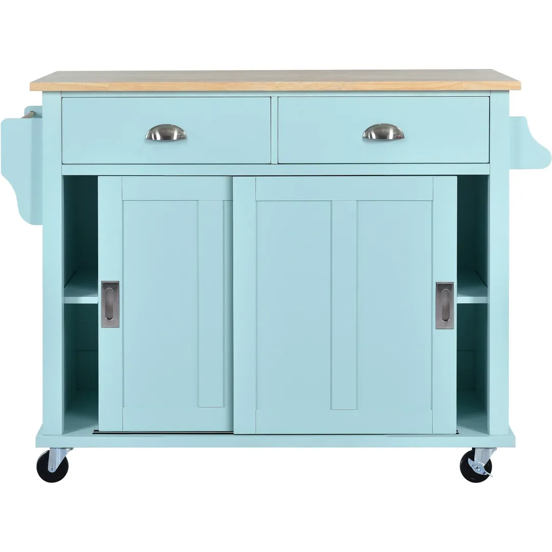 Xspracer Green Mdf Base with Wood Top Rolling Kitchen Island (21-in x 52-in x 37-in), photo 4 of 17