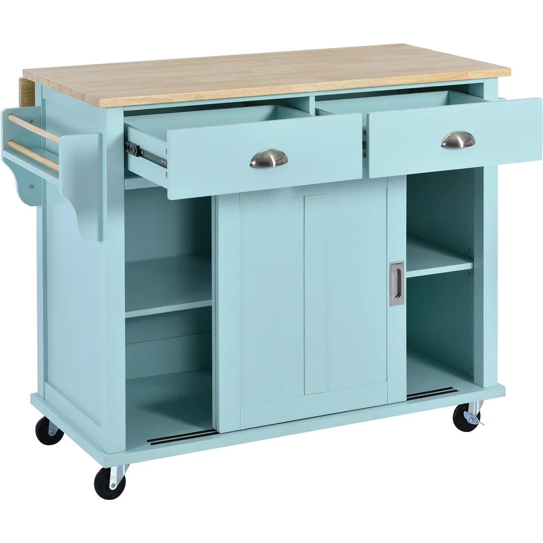 Xspracer Green Mdf Base with Wood Top Rolling Kitchen Island (21-in x 52-in x 37-in), photo 5 of 17