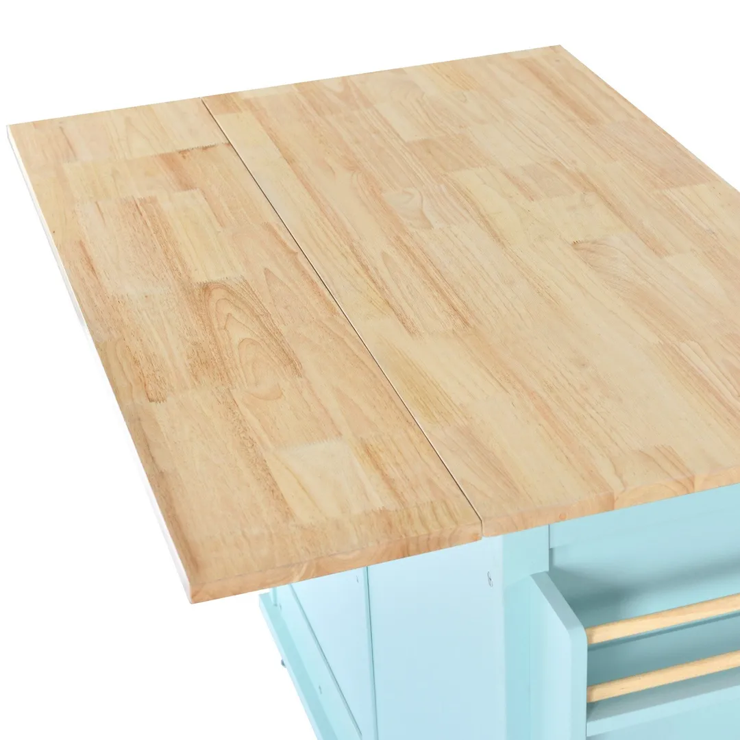 Xspracer Green Mdf Base with Wood Top Rolling Kitchen Island (21-in x 52-in x 37-in), photo 6 of 17