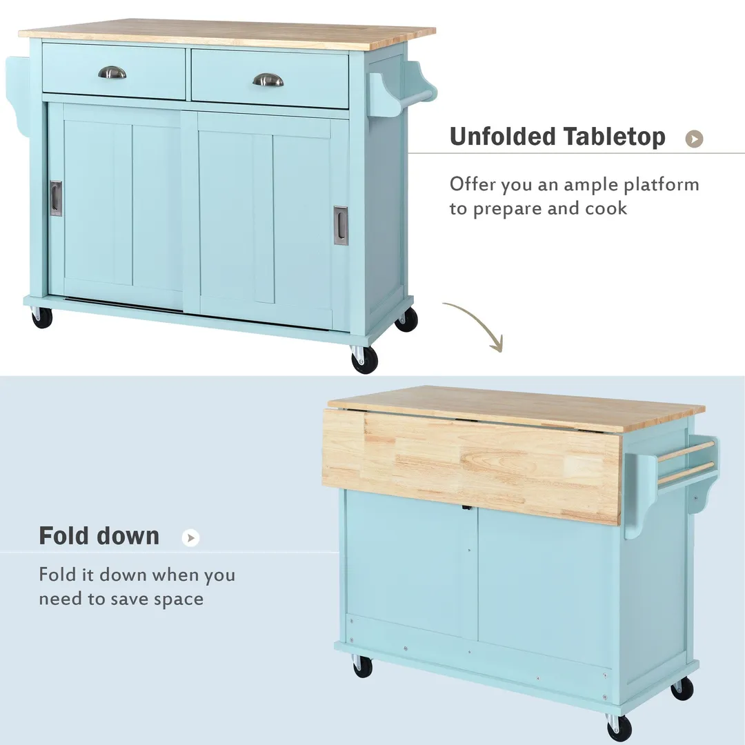 Xspracer Green Mdf Base with Wood Top Rolling Kitchen Island (21-in x 52-in x 37-in), photo 13 of 17