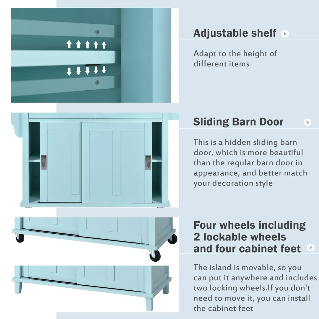Xspracer Green Mdf Base with Wood Top Rolling Kitchen Island (21-in x 52-in x 37-in), photo 14 of 17