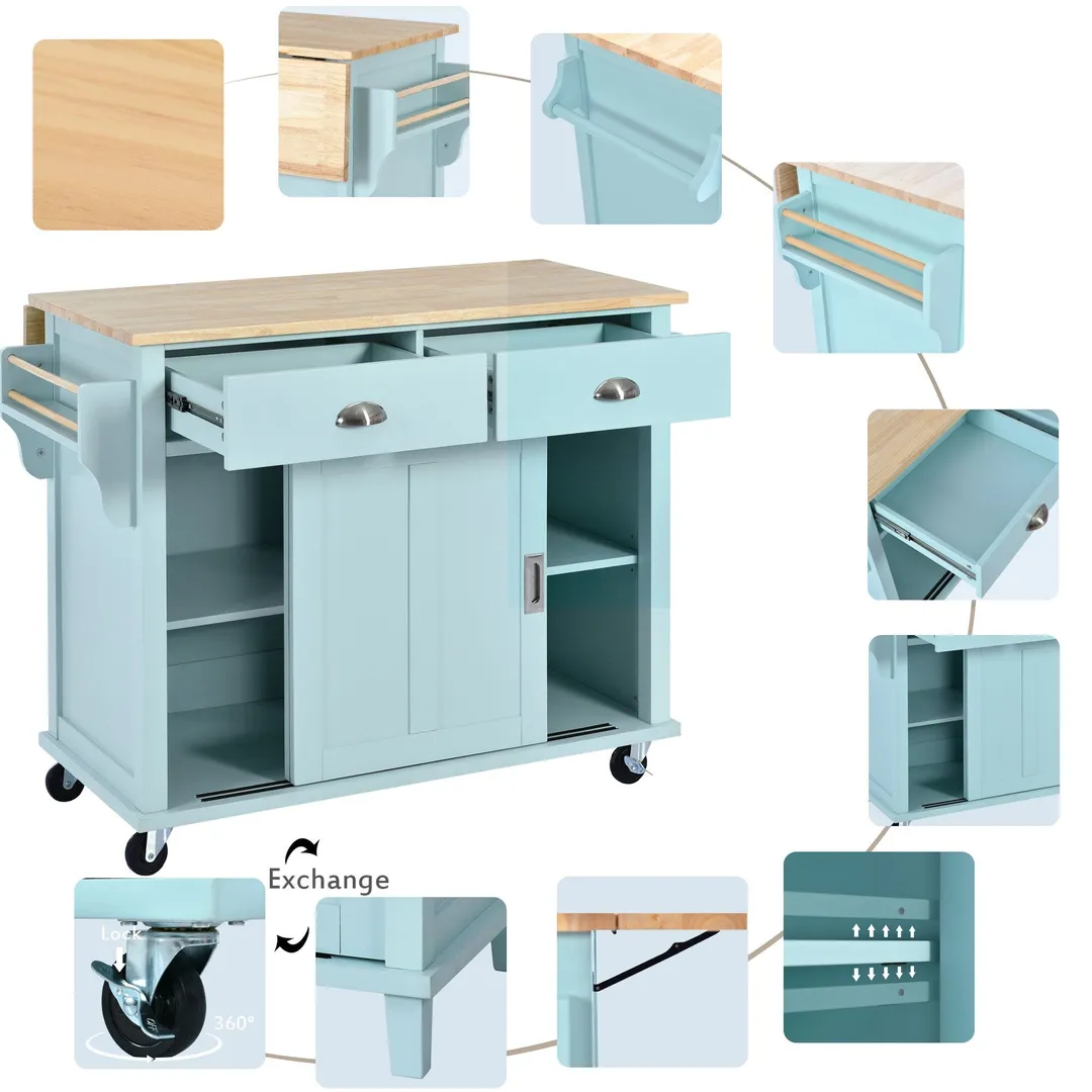 Xspracer Green Mdf Base with Wood Top Rolling Kitchen Island (21-in x 52-in x 37-in), photo 15 of 17