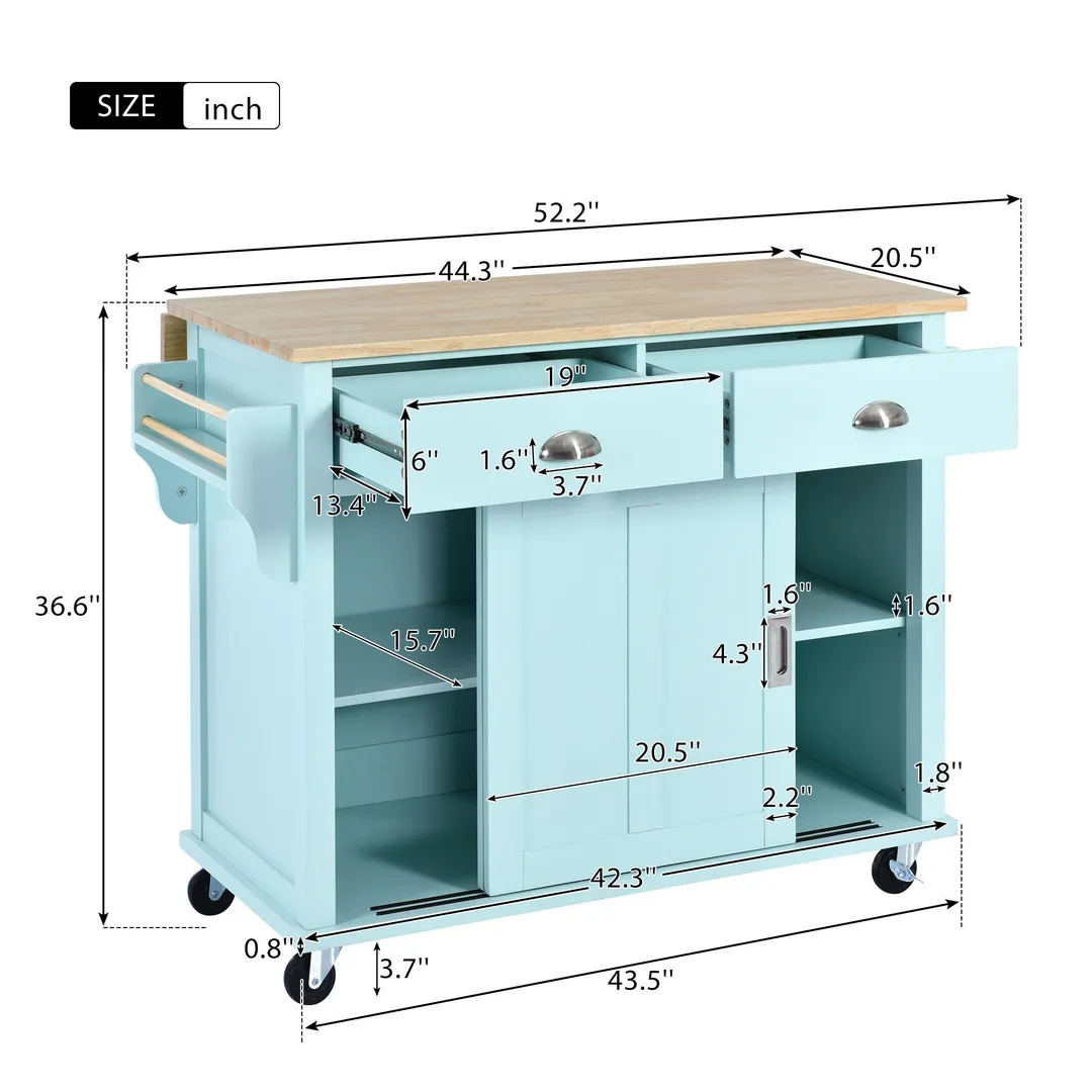 Xspracer Green Mdf Base with Wood Top Rolling Kitchen Island (21-in x 52-in x 37-in), photo 17 of 17