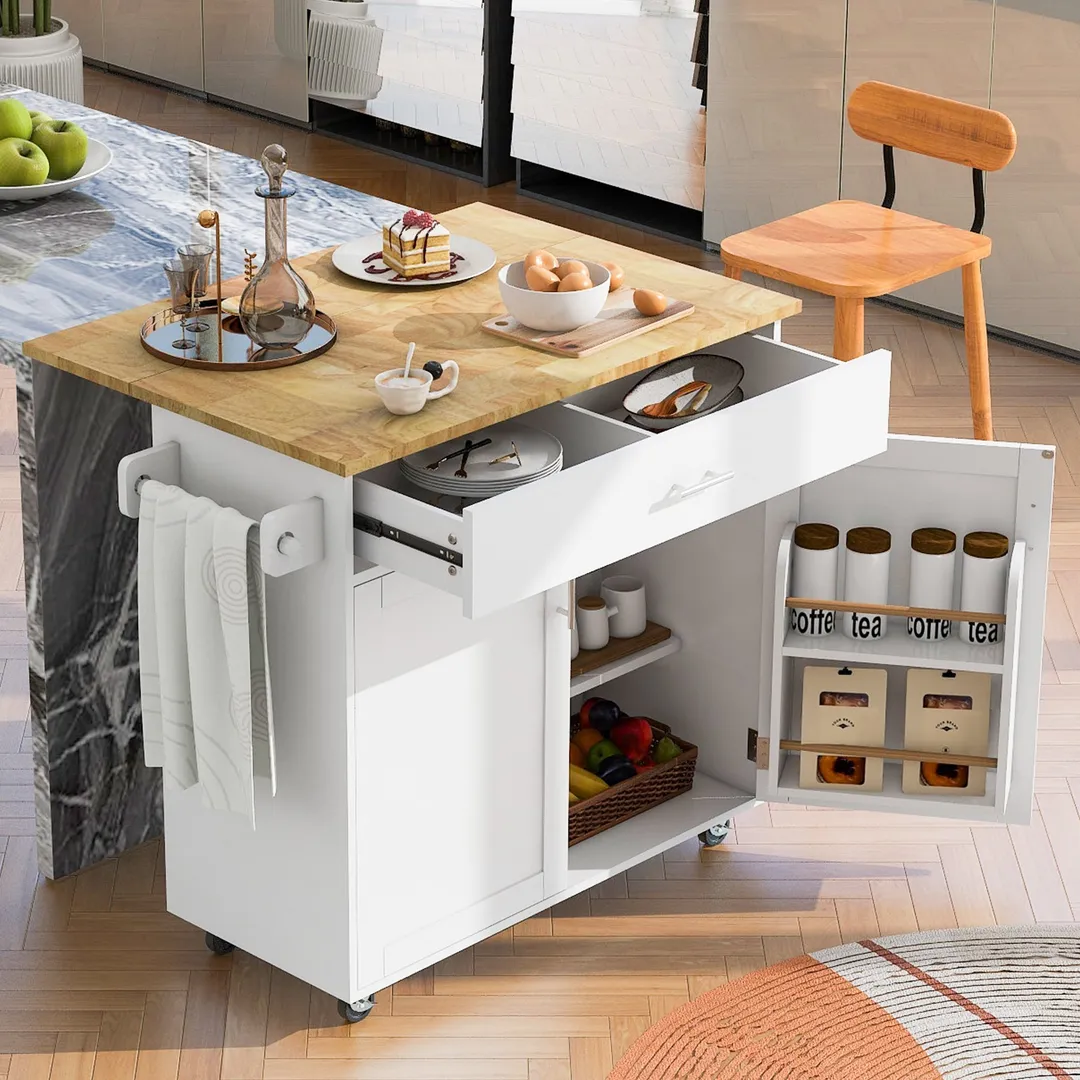Xspracer White Mdf Base with Wood Top Rolling Kitchen Island (26-in x 39-in x 34-in), photo 2 of 20