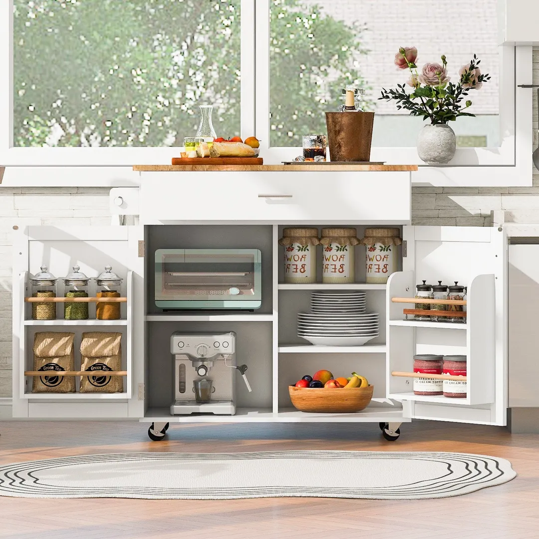 Xspracer White Mdf Base with Wood Top Rolling Kitchen Island (26-in x 39-in x 34-in), photo 3 of 20