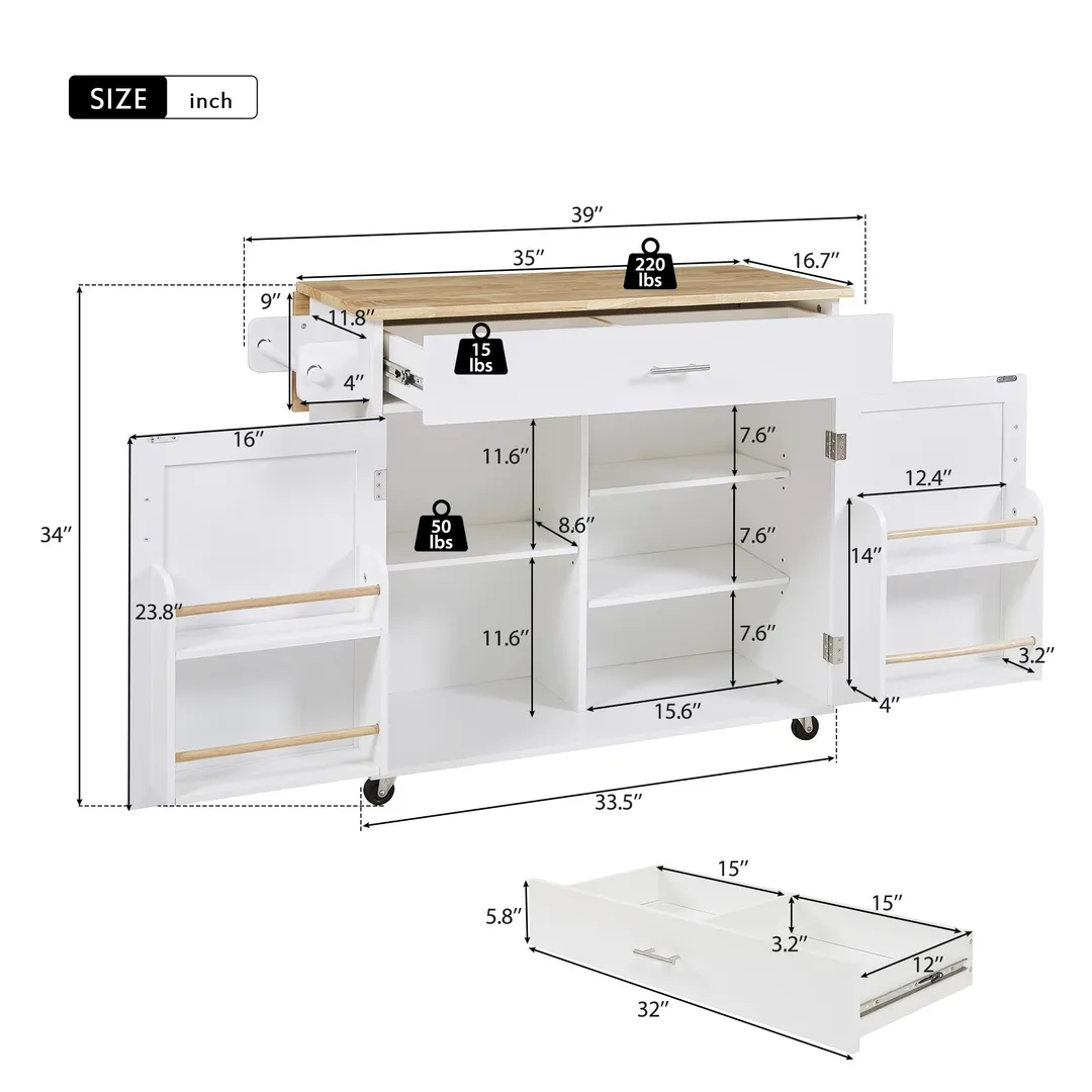 Xspracer White Mdf Base with Wood Top Rolling Kitchen Island (26-in x 39-in x 34-in), photo 20 of 20