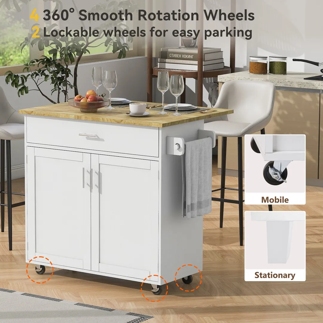 Xspracer White Mdf Base with Wood Top Rolling Kitchen Island (26-in x 39-in x 34-in), photo 18 of 20