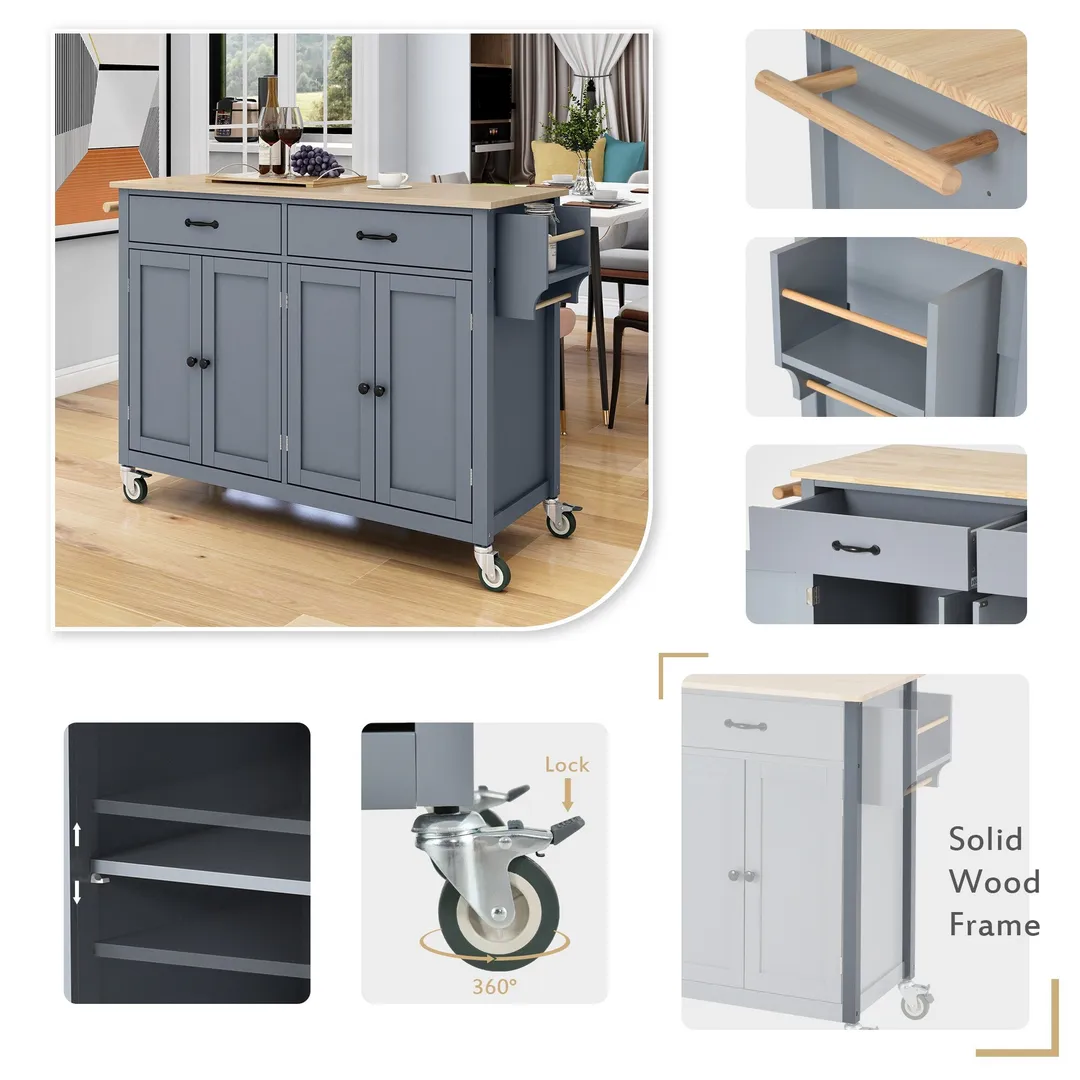 Xspracer Gray Mdf Base with Wood Top Rolling Kitchen Island (19-in x 54-in x 36-in), photo 13 of 18
