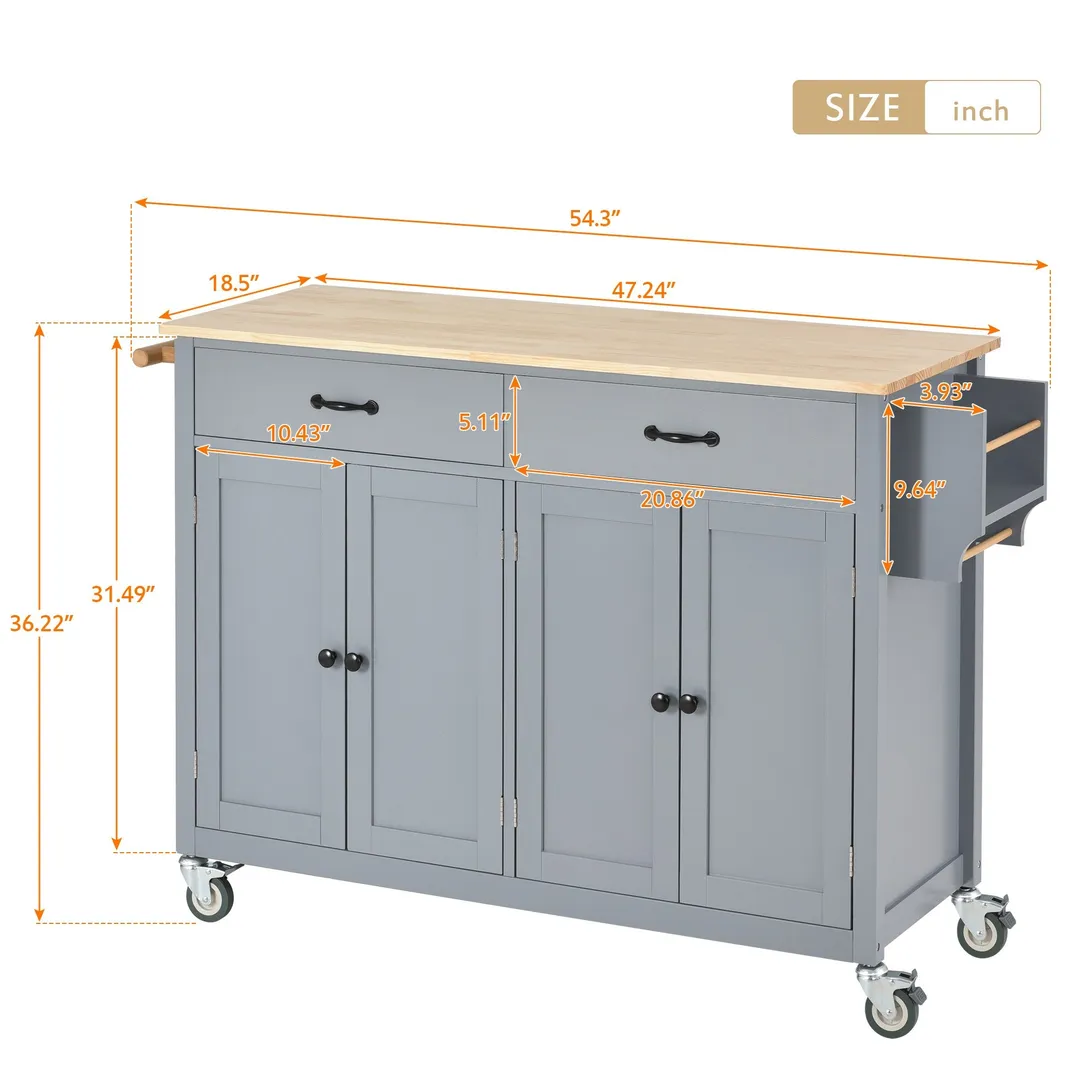 Xspracer Gray Mdf Base with Wood Top Rolling Kitchen Island (19-in x 54-in x 36-in), photo 18 of 18