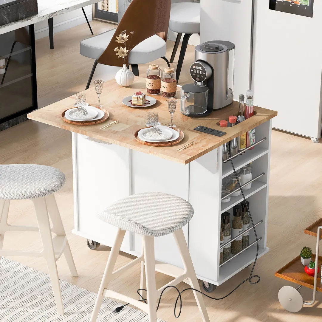 Xspracer White Mdf Base with Wood Top Rolling Kitchen Island (29-in x 40-in x 34-in), photo 2 of 20