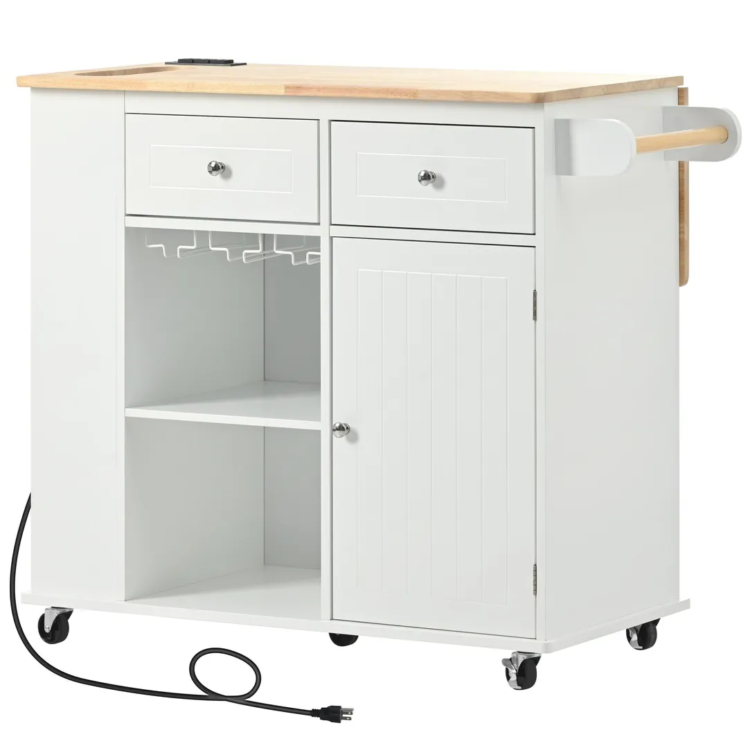 Xspracer White Mdf Base with Wood Top Rolling Kitchen Island (29-in x 40-in x 34-in), photo 4 of 20