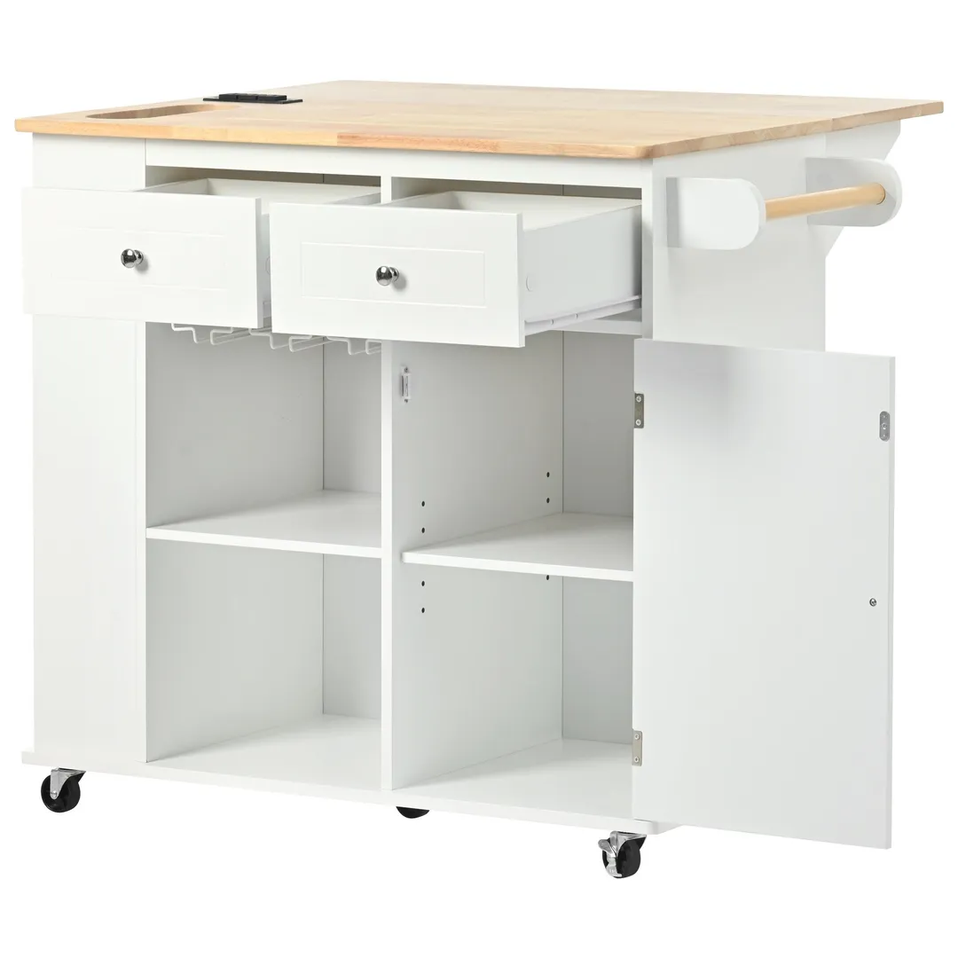 Xspracer White Mdf Base with Wood Top Rolling Kitchen Island (29-in x 40-in x 34-in), photo 6 of 20