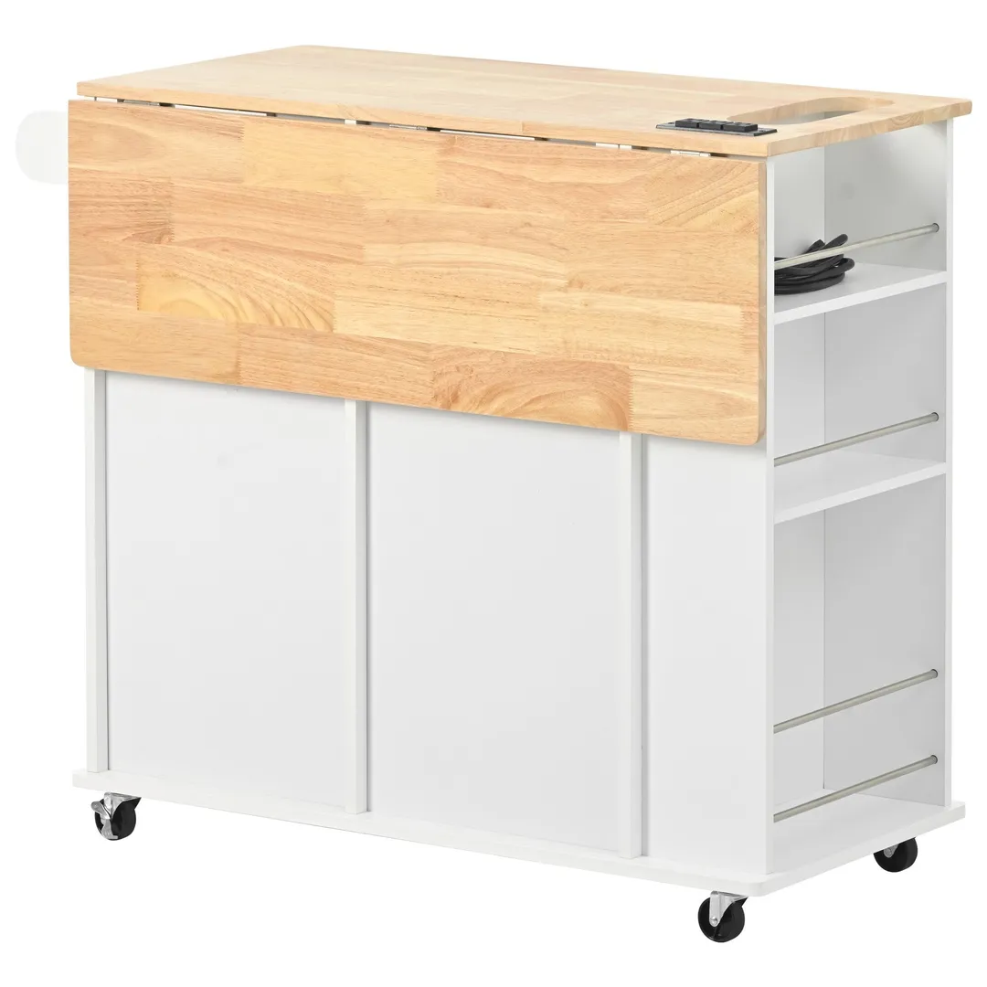 Xspracer White Mdf Base with Wood Top Rolling Kitchen Island (29-in x 40-in x 34-in), photo 5 of 20