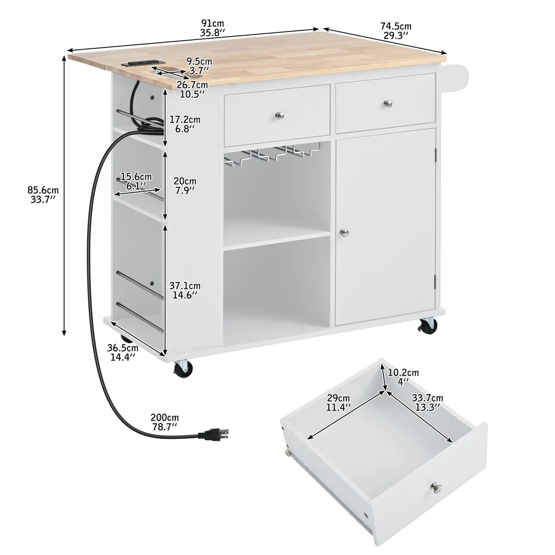 Xspracer White Mdf Base with Wood Top Rolling Kitchen Island (29-in x 40-in x 34-in), photo 20 of 20