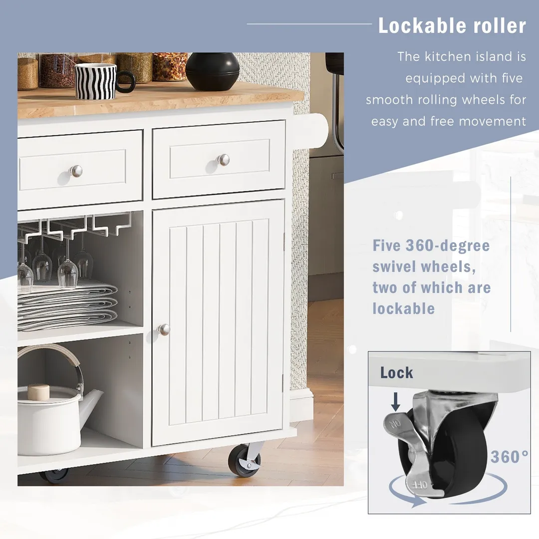 Xspracer White Mdf Base with Wood Top Rolling Kitchen Island (29-in x 40-in x 34-in), photo 17 of 20