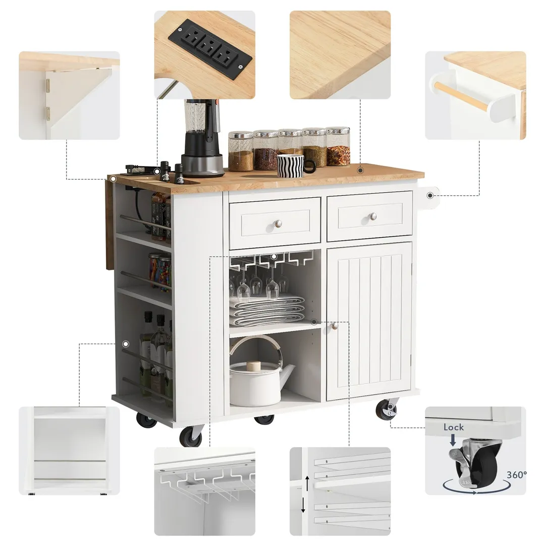 Xspracer White Mdf Base with Wood Top Rolling Kitchen Island (29-in x 40-in x 34-in), photo 14 of 20