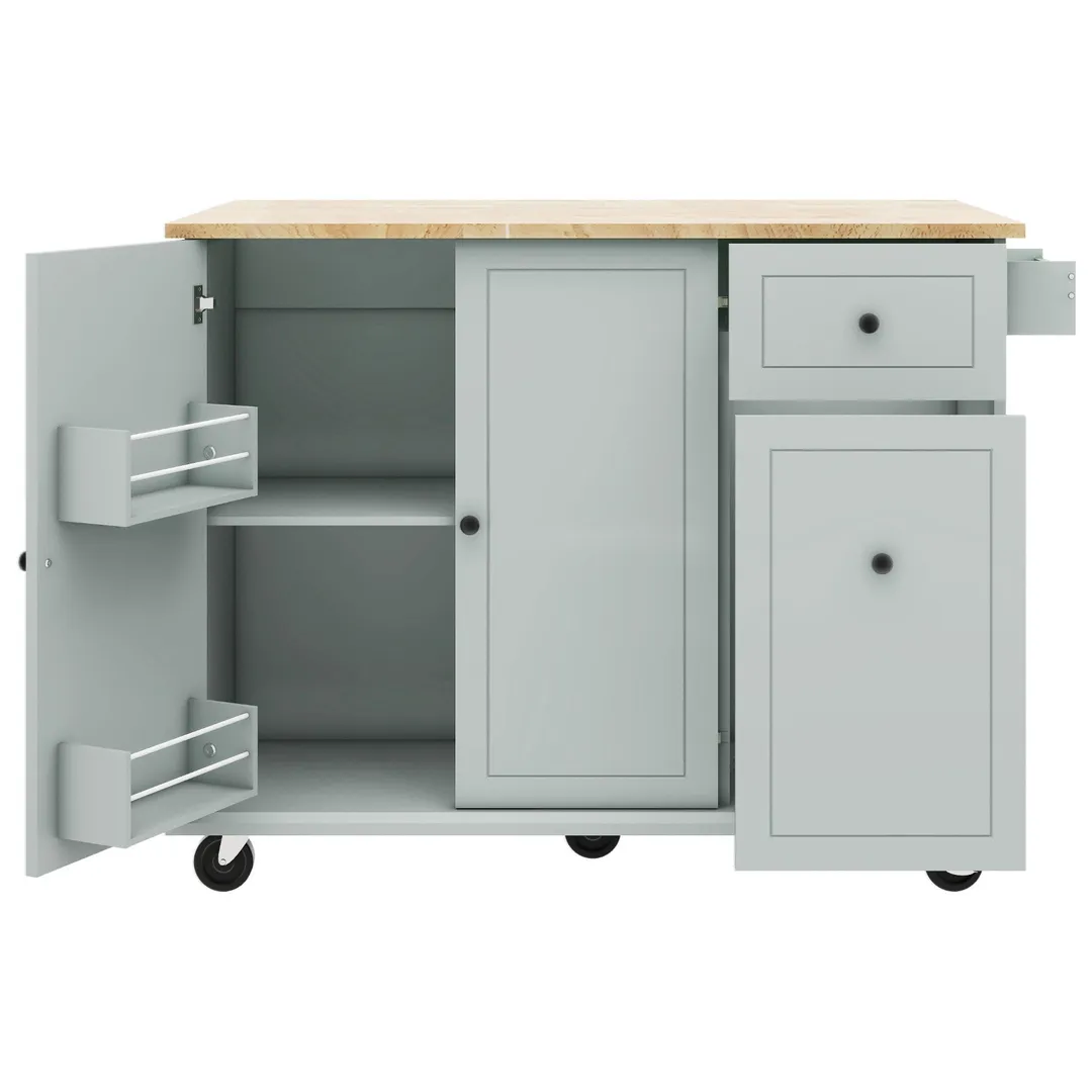 Xspracer Gray Mdf Base with Wood Top Rolling Kitchen Island (29-in x 54-in x 37-in), photo 6 of 20