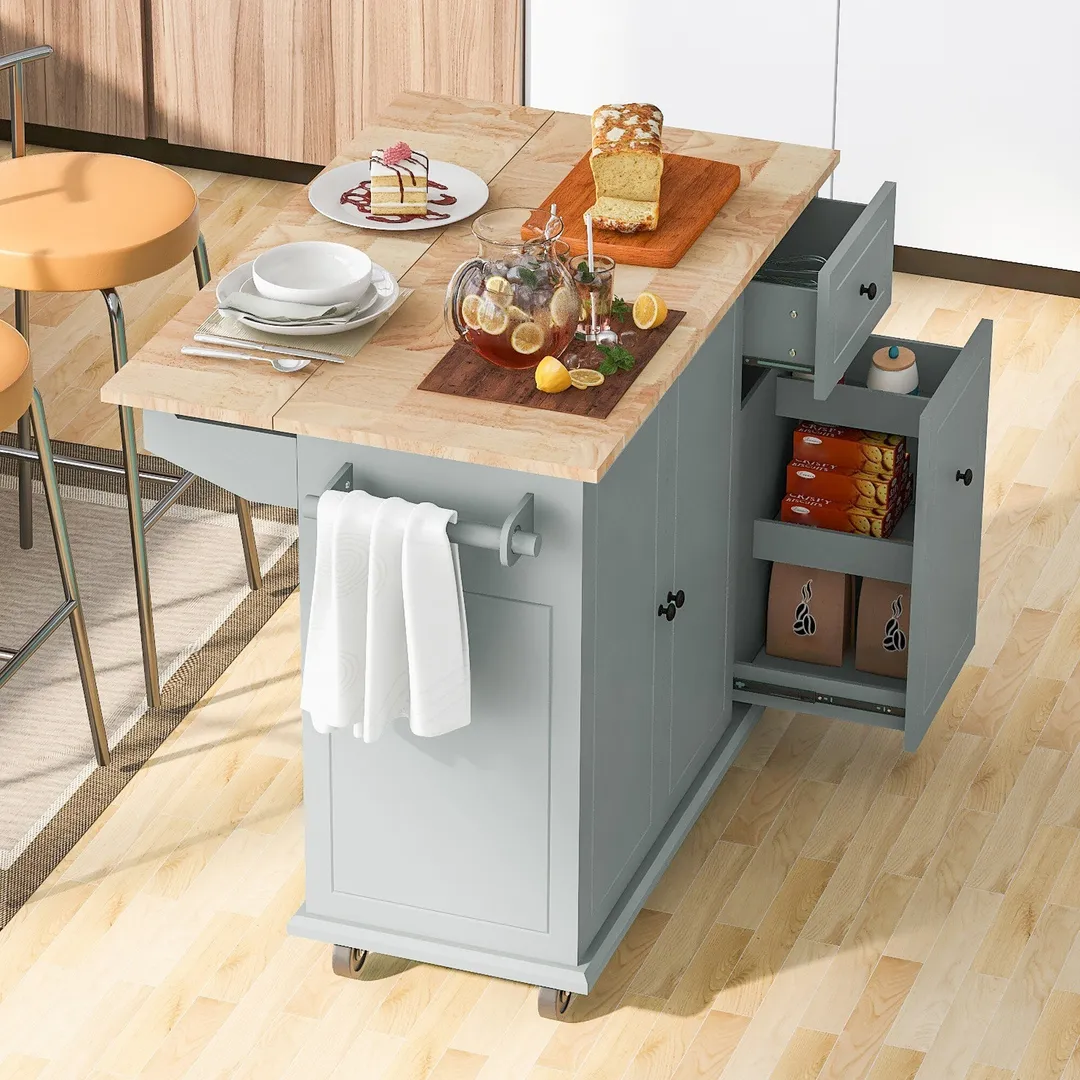 Xspracer Gray Mdf Base with Wood Top Rolling Kitchen Island (29-in x 54-in x 37-in), photo 4 of 20