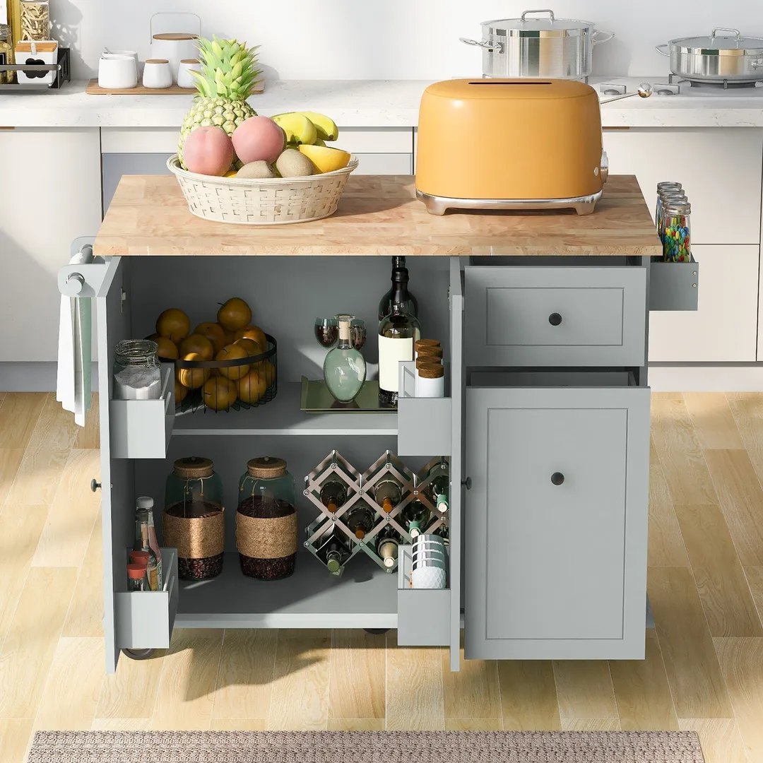 Xspracer Gray Mdf Base with Wood Top Rolling Kitchen Island (29-in x 54-in x 37-in), photo 2 of 20