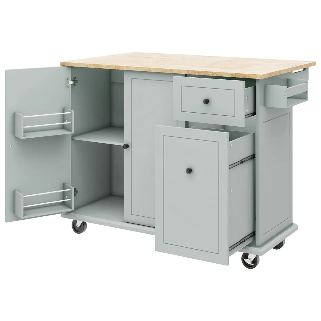 Xspracer Gray Mdf Base with Wood Top Rolling Kitchen Island (29-in x 54-in x 37-in), photo 7 of 20