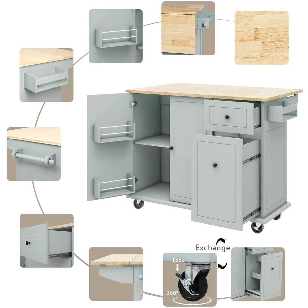 Xspracer Gray Mdf Base with Wood Top Rolling Kitchen Island (29-in x 54-in x 37-in), photo 15 of 20