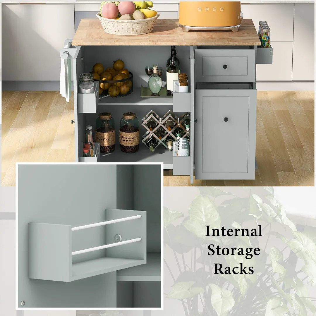 Xspracer Gray Mdf Base with Wood Top Rolling Kitchen Island (29-in x 54-in x 37-in), photo 18 of 20