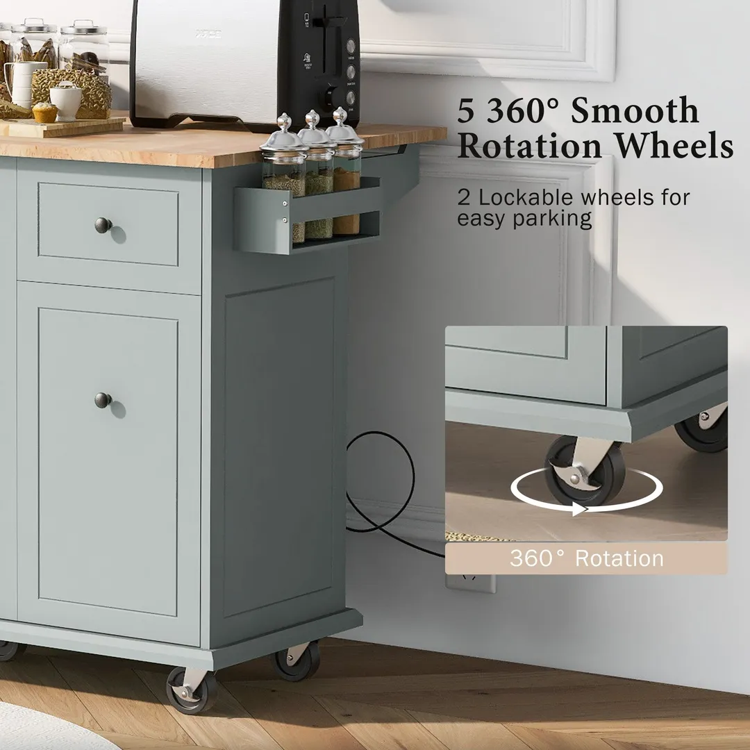 Xspracer Gray Mdf Base with Wood Top Rolling Kitchen Island (29-in x 54-in x 37-in), photo 19 of 20