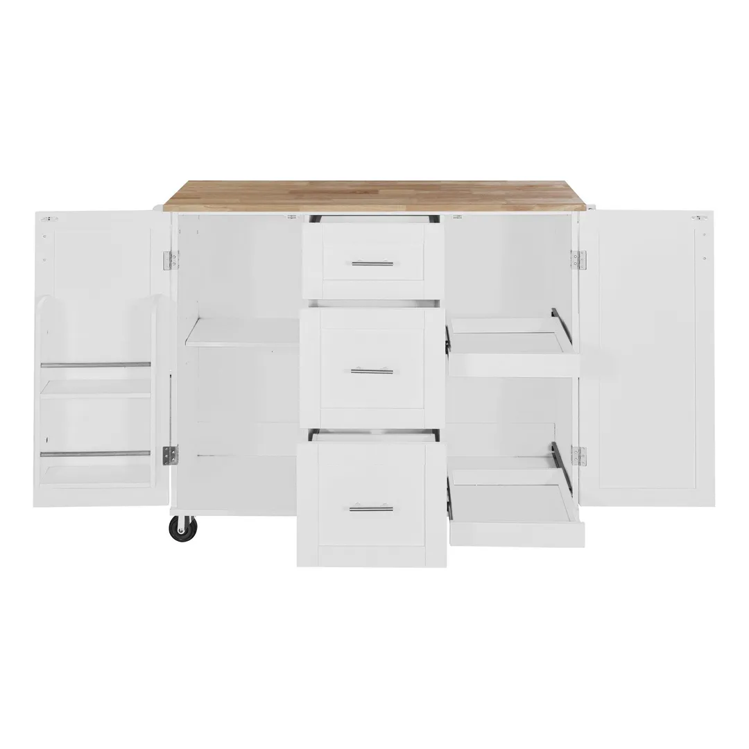Xspracer White Mdf Base with Wood Top Rolling Kitchen Island (17-in x 50-in x 37-in), photo 5 of 20