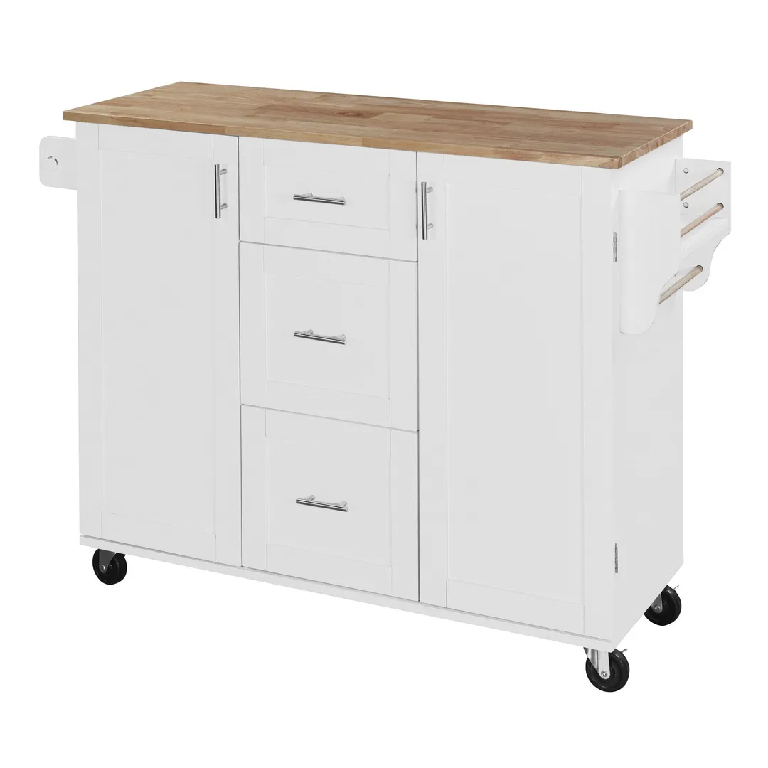 Xspracer White Mdf Base with Wood Top Rolling Kitchen Island (17-in x 50-in x 37-in), photo 6 of 20