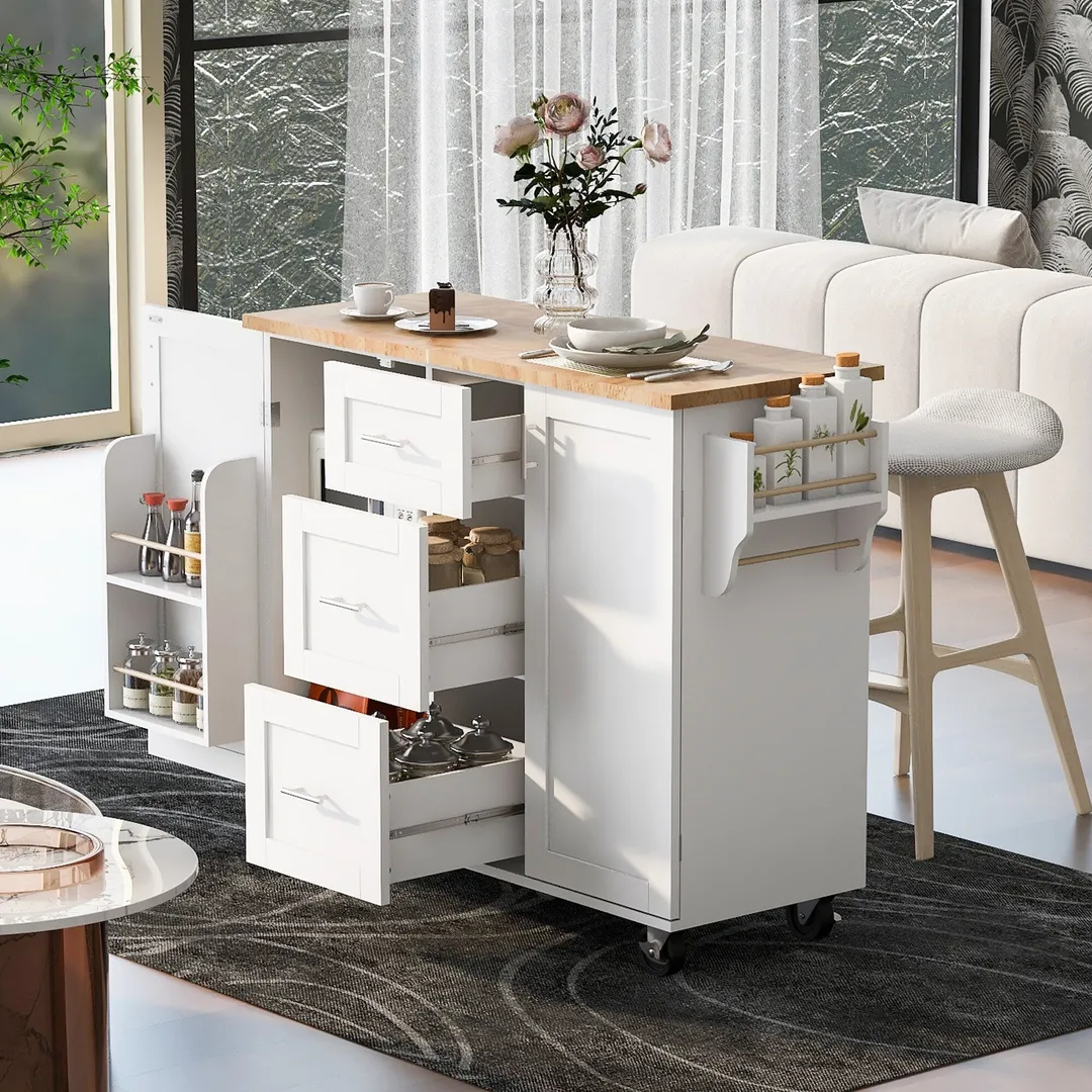 Xspracer White Mdf Base with Wood Top Rolling Kitchen Island (17-in x 50-in x 37-in), photo 2 of 20