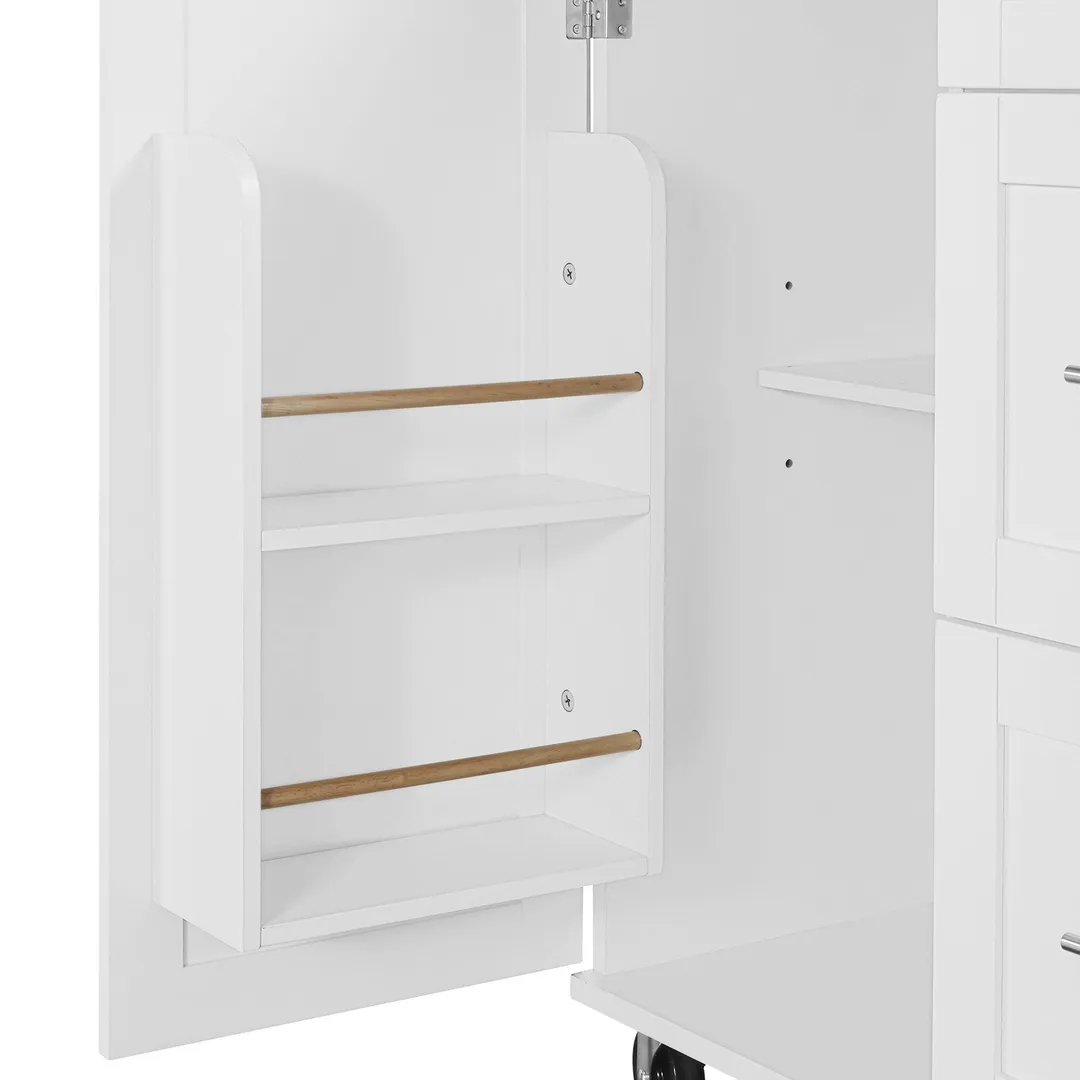 Xspracer White Mdf Base with Wood Top Rolling Kitchen Island (17-in x 50-in x 37-in), photo 11 of 20