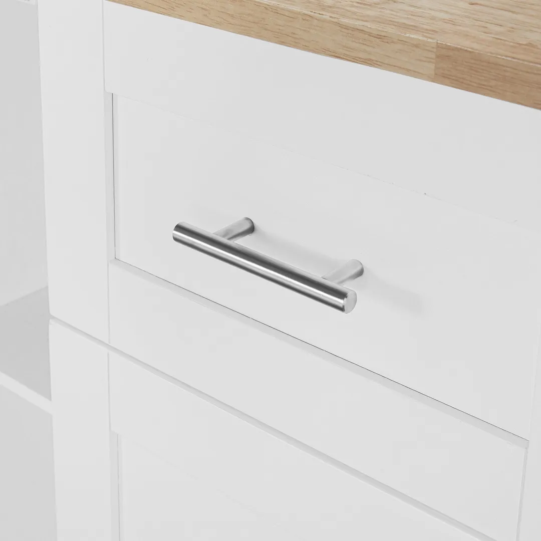 Xspracer White Mdf Base with Wood Top Rolling Kitchen Island (17-in x 50-in x 37-in), photo 10 of 20