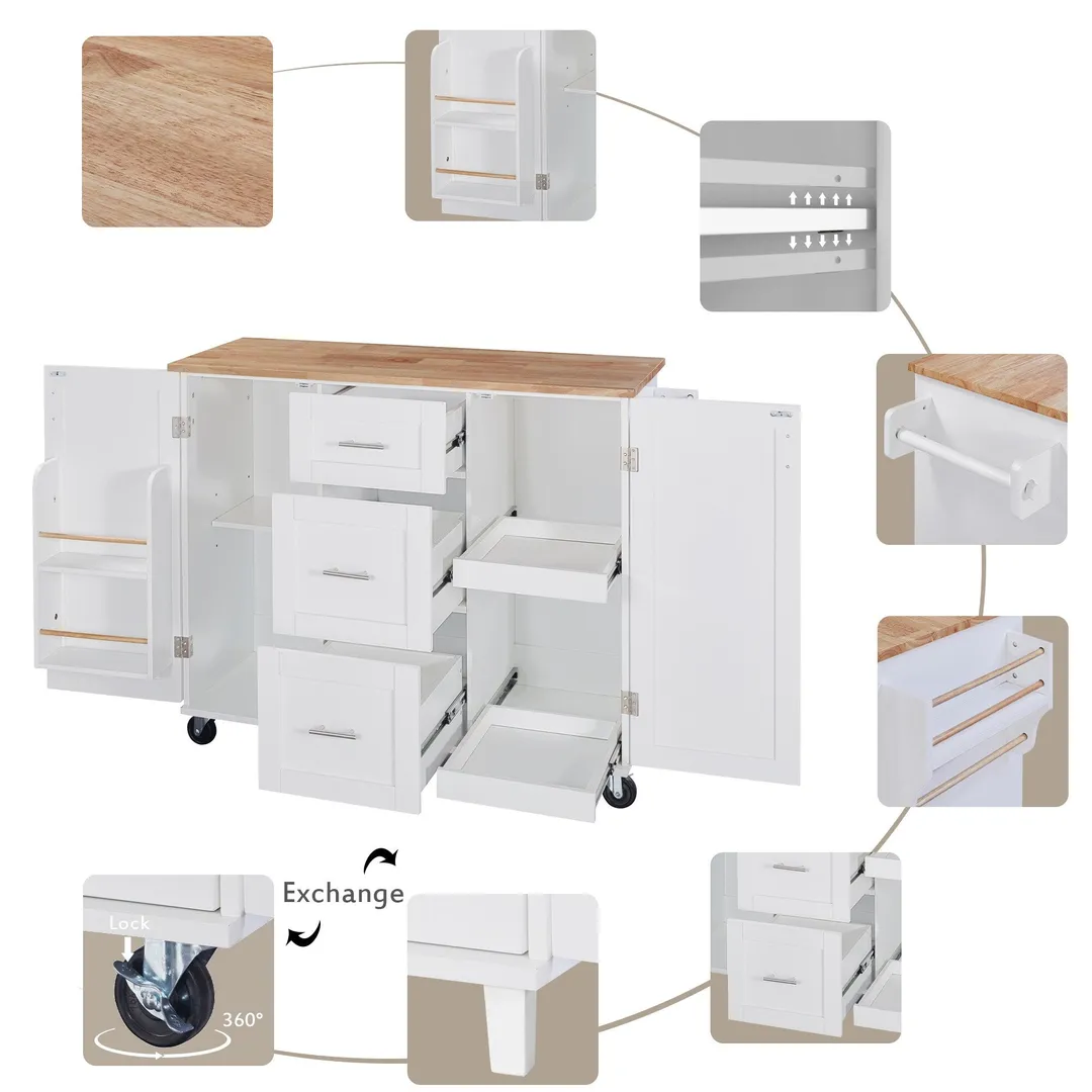 Xspracer White Mdf Base with Wood Top Rolling Kitchen Island (17-in x 50-in x 37-in), photo 15 of 20