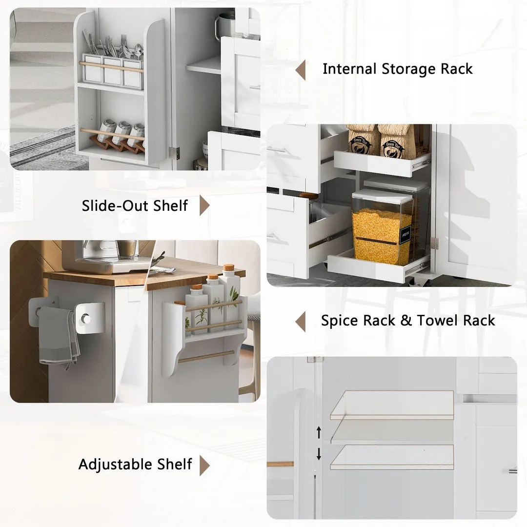 Xspracer White Mdf Base with Wood Top Rolling Kitchen Island (17-in x 50-in x 37-in), photo 17 of 20