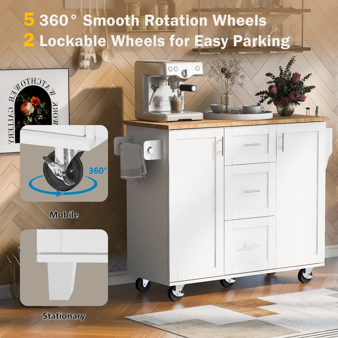 Xspracer White Mdf Base with Wood Top Rolling Kitchen Island (17-in x 50-in x 37-in), photo 18 of 20