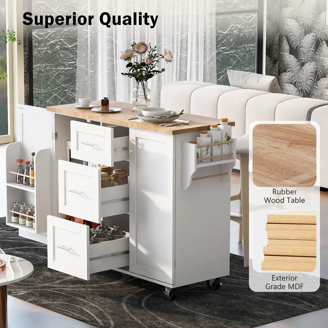 Xspracer White Mdf Base with Wood Top Rolling Kitchen Island (17-in x 50-in x 37-in), photo 19 of 20