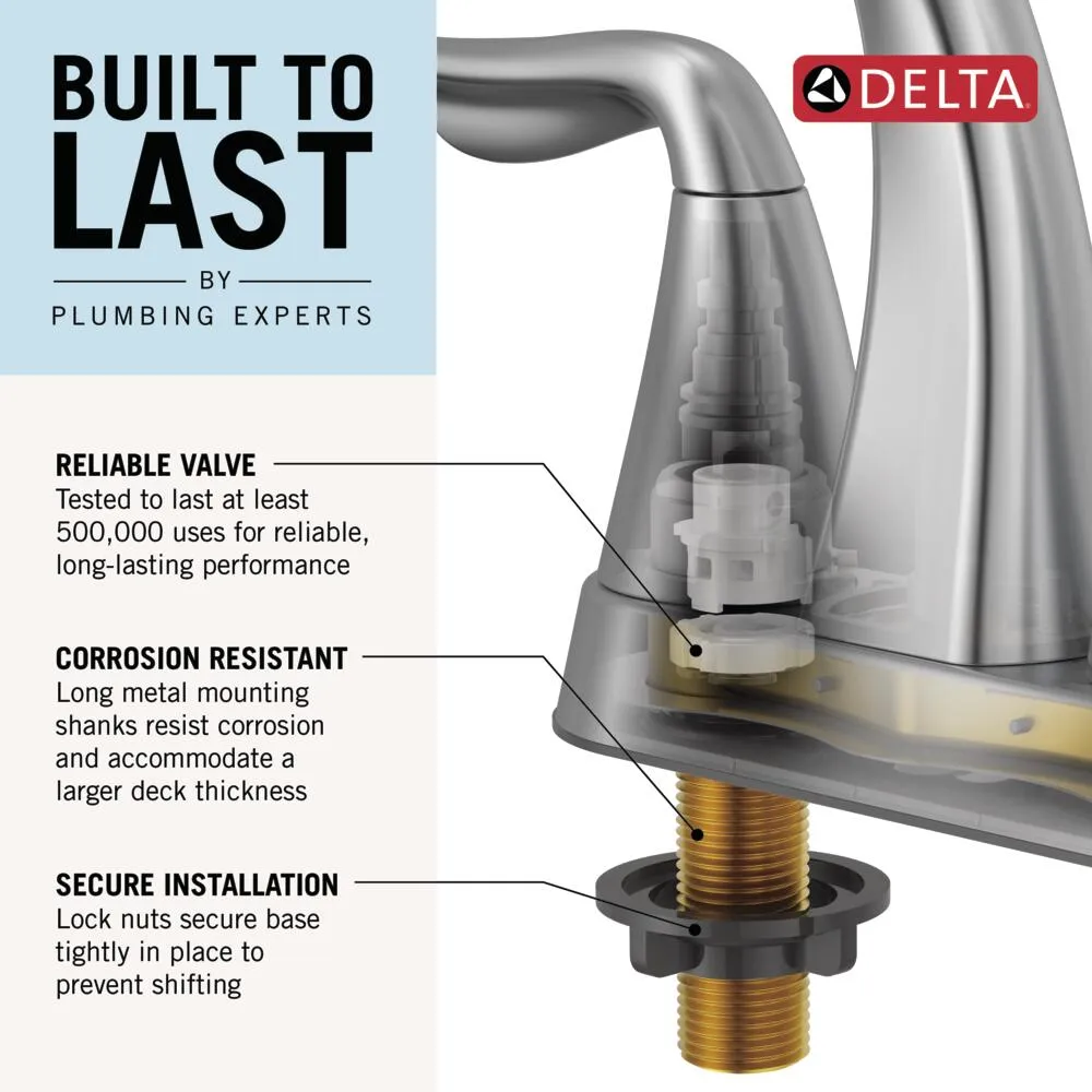 Delta Flynn Brushed Nickel 2-Handle 4-in Centerset WaterSense Bathroom Sink Faucet with Drain, photo 6 of 8