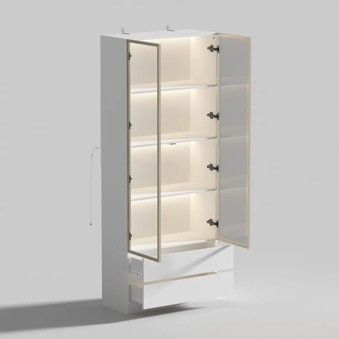 FUFU&GAGA Display Cabinet with 4 Glass Doors and Lights, 5-Tier Storage Shelves, Pop-up Design, Trophy Case Display Cabinet for Collectibles, Display Case Cabinet Black, photo 6 of 12
