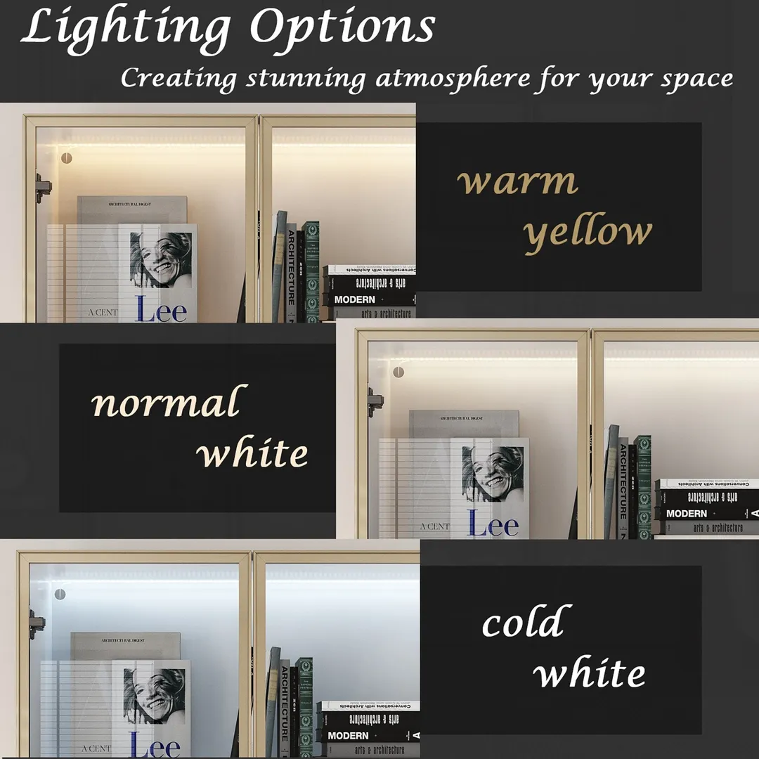 FUFU&GAGA Display Cabinet with 4 Glass Doors and Lights, 5-Tier Storage Shelves, Pop-up Design, Trophy Case Display Cabinet for Collectibles, Display Case Cabinet Black, photo 8 of 12