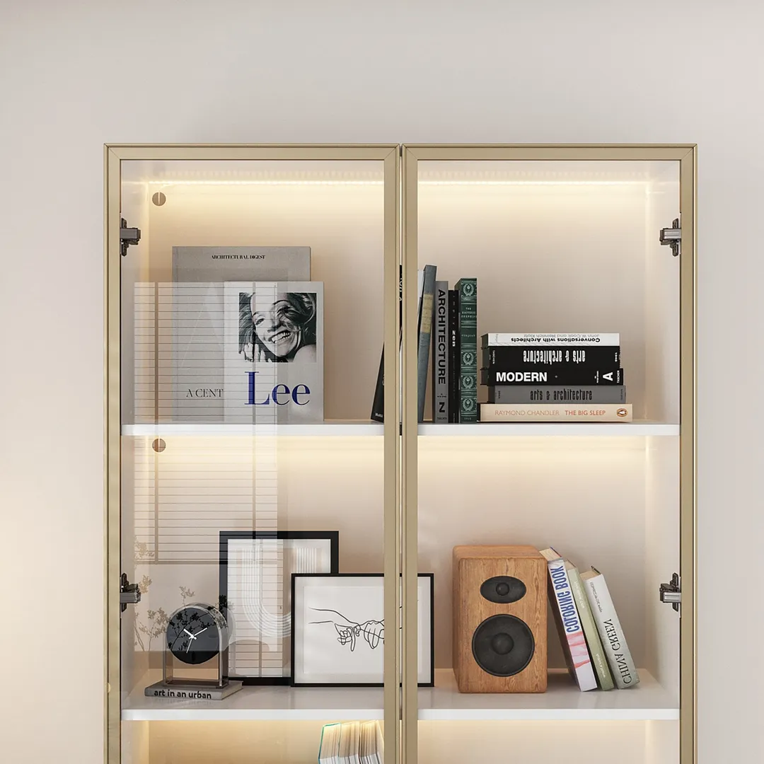 FUFU&GAGA Display Cabinet with 4 Glass Doors and Lights, 5-Tier Storage Shelves, Pop-up Design, Trophy Case Display Cabinet for Collectibles, Display Case Cabinet Black, photo 9 of 12