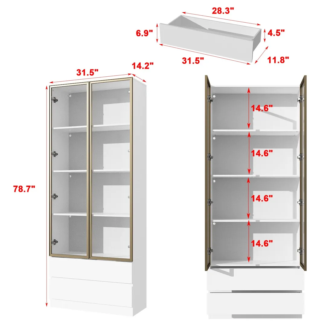 FUFU&GAGA Display Cabinet with 4 Glass Doors and Lights, 5-Tier Storage Shelves, Pop-up Design, Trophy Case Display Cabinet for Collectibles, Display Case Cabinet Black, photo 12 of 12