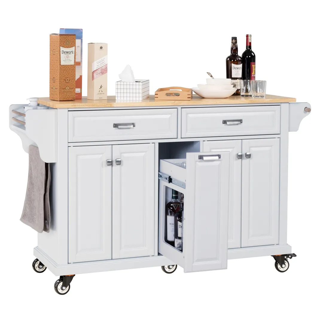 Damerin White Wood Base with Wood Top Rolling Kitchen Island (18.13-in x 60.5-in x 36.75-in), photo 3 of 13