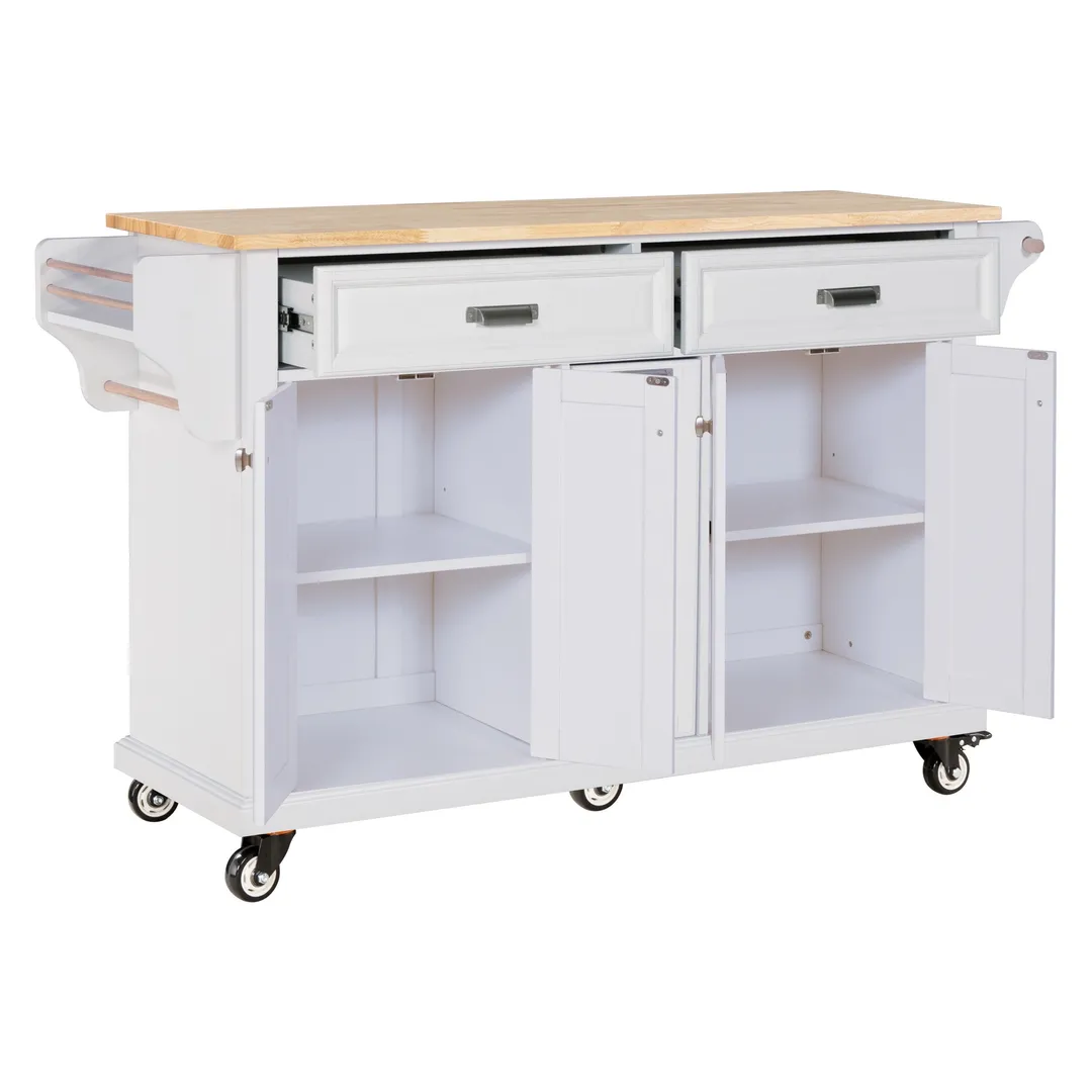 Damerin White Wood Base with Wood Top Rolling Kitchen Island (18.13-in x 60.5-in x 36.75-in), photo 2 of 13