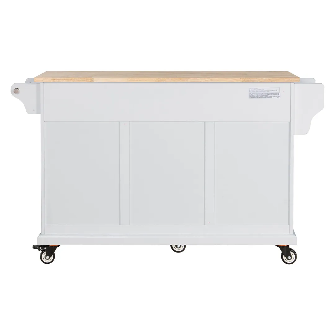 Damerin White Wood Base with Wood Top Rolling Kitchen Island (18.13-in x 60.5-in x 36.75-in), photo 9 of 13