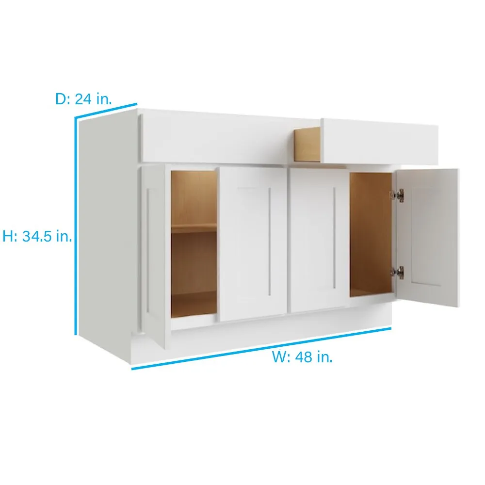RELIABILT Parkstone 48-in W x 34.5-in H x 24-in D White 2-Drawers Base Fully Assembled Plywood Cabinet (Flat Panel Shaker Style), photo 2 of 9