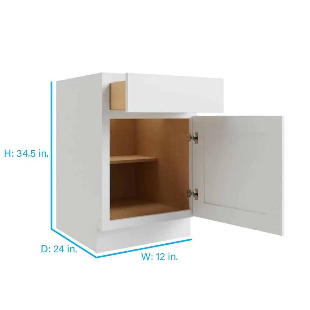 RELIABILT Parkstone 12-in W x 34.5-in H x 24-in D White 1-Drawer Base Fully Assembled Plywood Cabinet (Flat Panel Shaker Style), photo 2 of 2