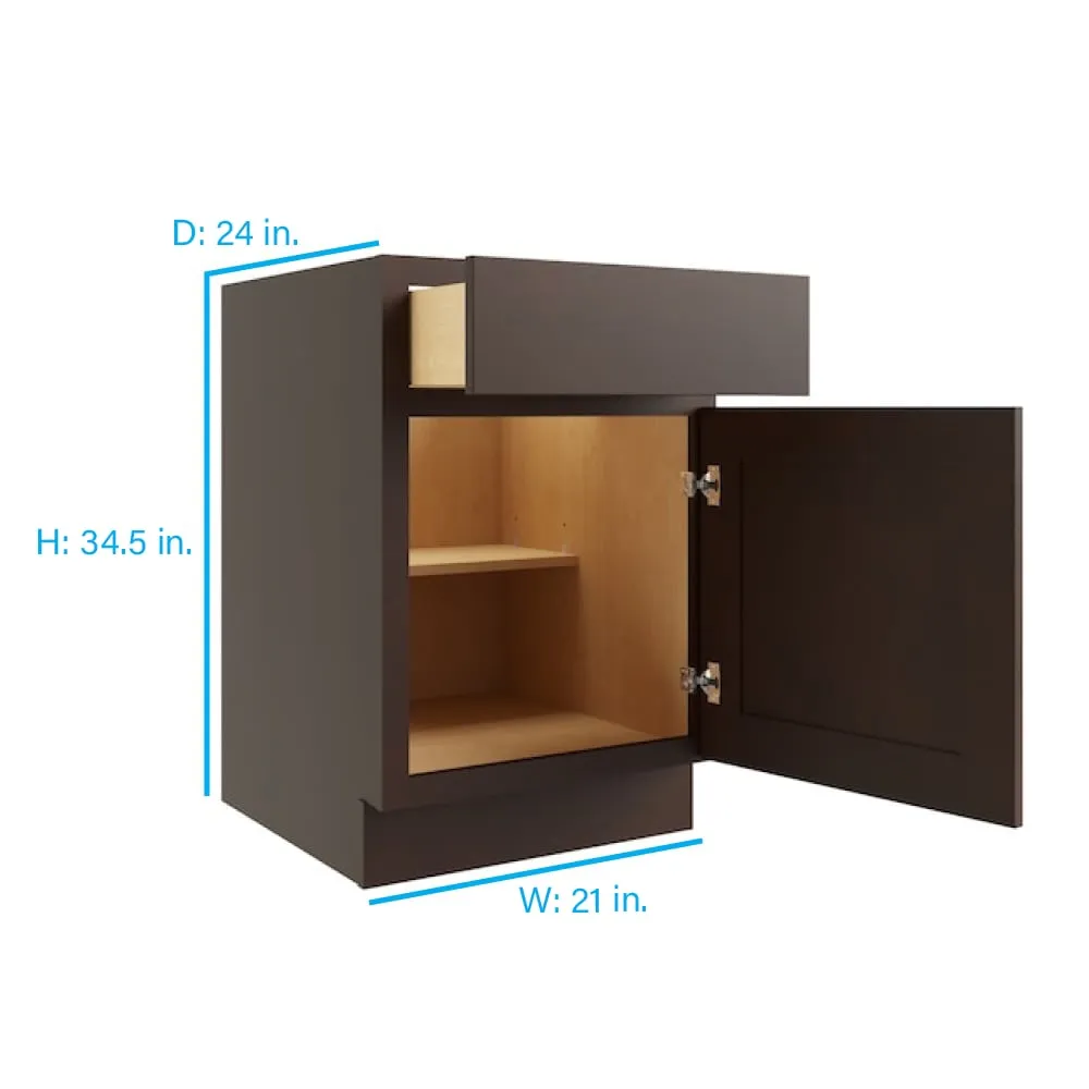 RELIABILT Parkstone 21-in W x 34.5-in H x 24-in D Espresso 1-Drawer Base Fully Assembled Plywood Cabinet (Flat Panel Shaker Style), photo 2 of 2