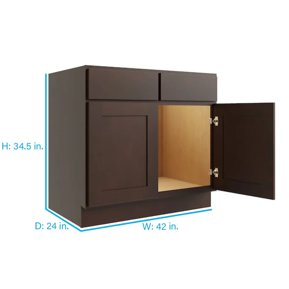RELIABILT Parkstone 42-in W x 34.5-in H x 24-in D Espresso Sink Base Fully Assembled Plywood Cabinet (Flat Panel Shaker Style), photo 2 of 2
