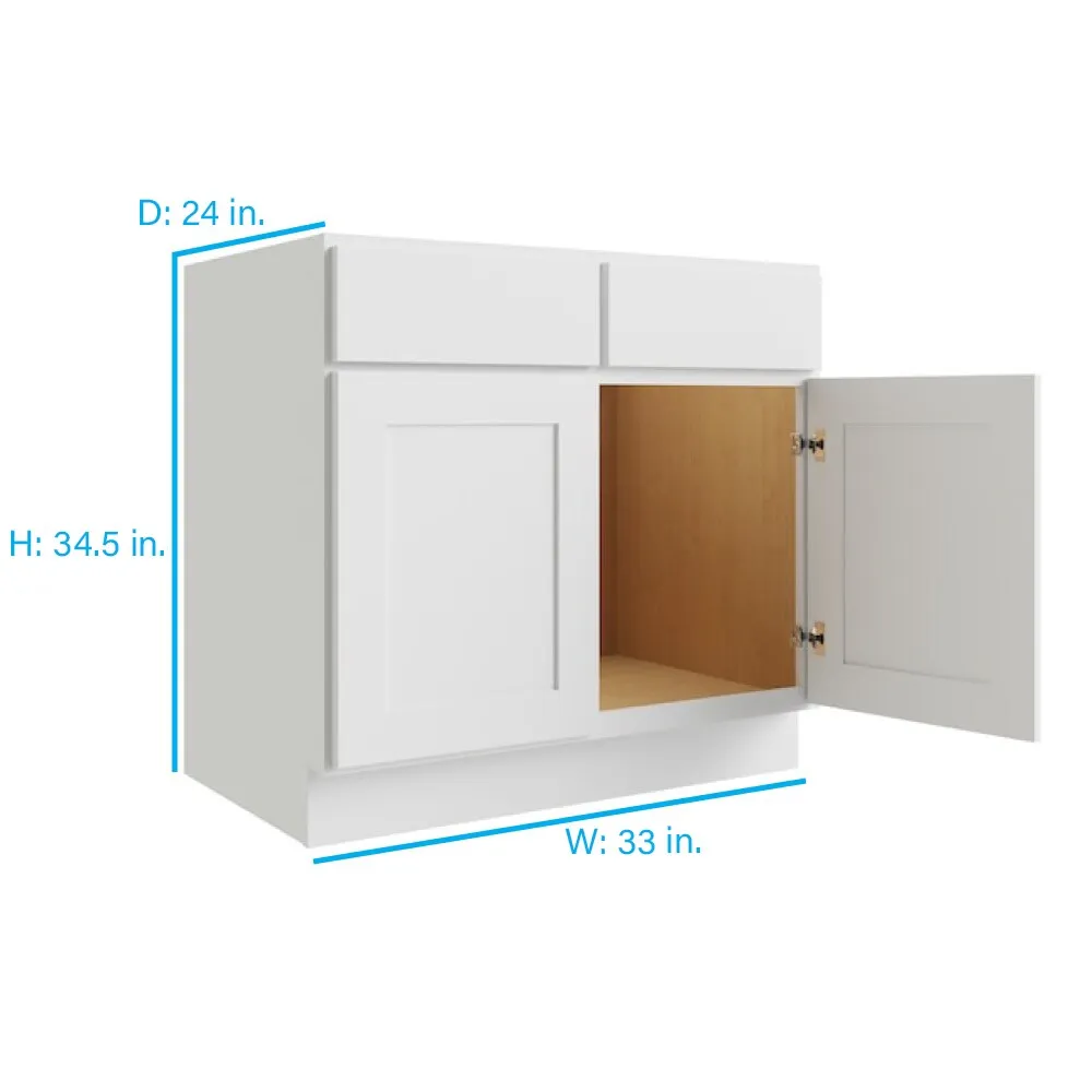 RELIABILT Parkstone 33-in W x 34.5-in H x 24-in D White Sink Base Fully Assembled Plywood Cabinet (Flat Panel Shaker Style), photo 2 of 2
